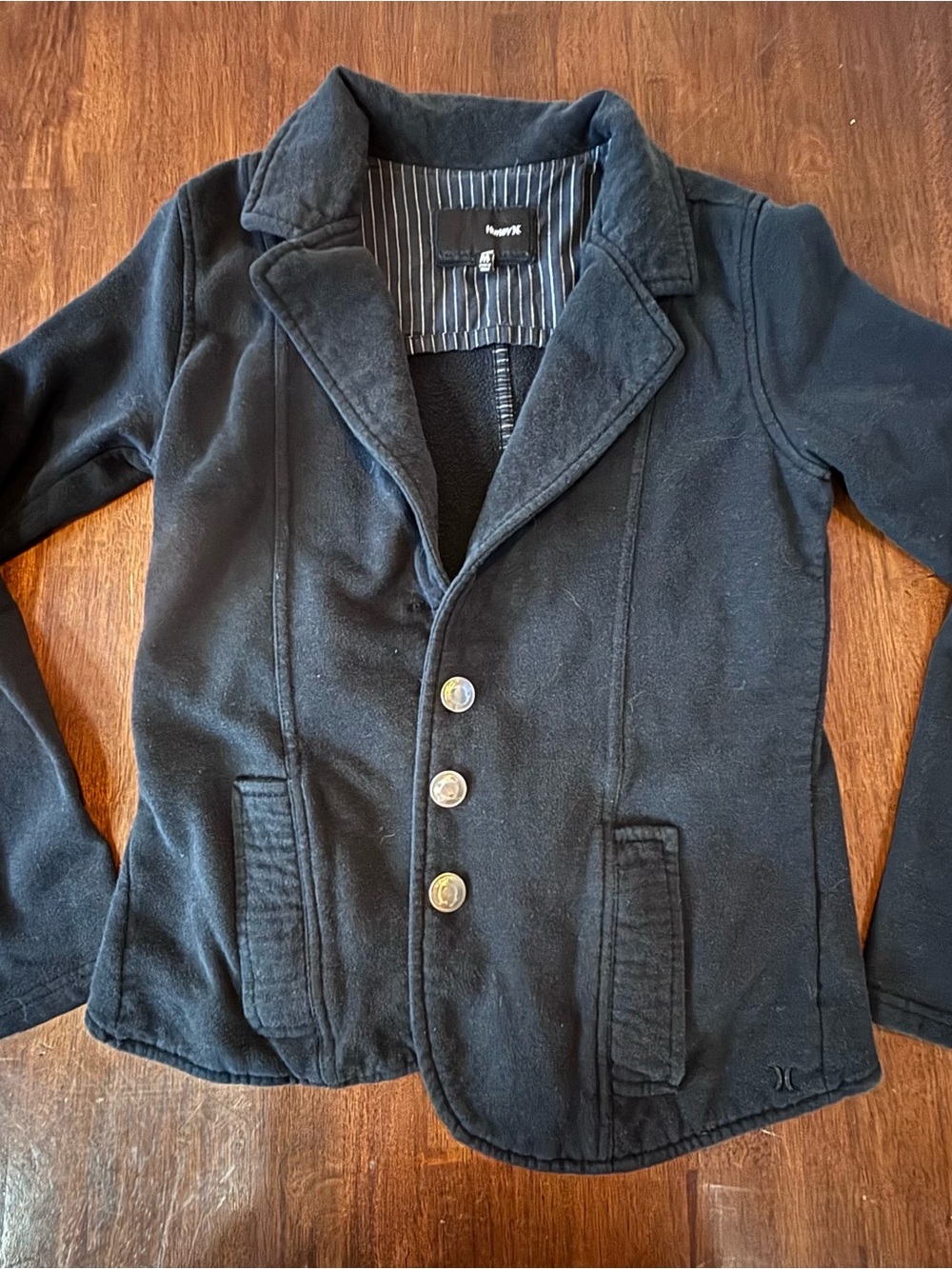 Hurley Black Fleece Blazer Jacket with Button Front